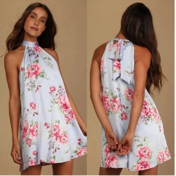 Lulus Get A Bloom Floral Satin Halter Mini Dress - Picture 2 of 8